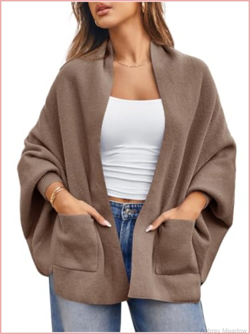 Chunky Knit Open Front Cardigan Batwing Long Sleeve Shawl Loose Poncho Sweater